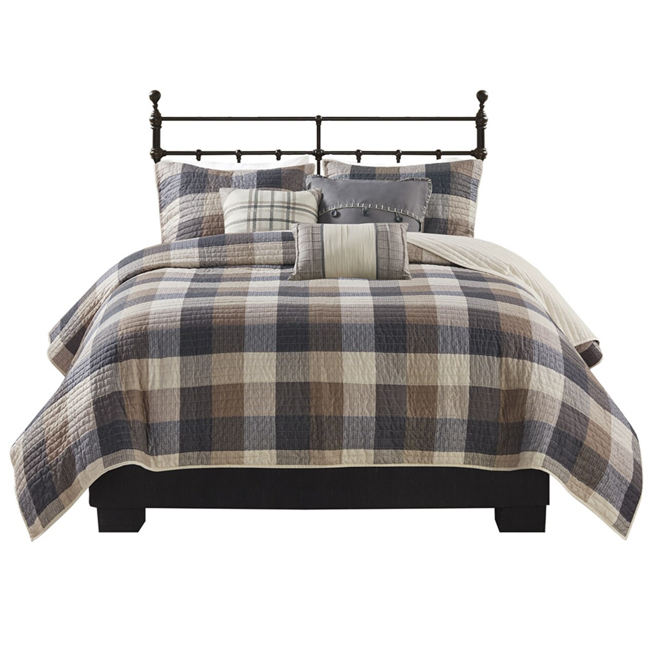 Gracie Mills Nanette 6 Piece Printed Herringbone Quilt Set With Throw Pillows - Grace-9327